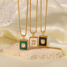 Load image into Gallery viewer, 18K Gold Inlaid White Zircon Malachite Twist Chain Square Pendant Necklace