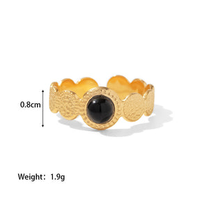 18K Gold Plated Delicate Hammer Texture Set Natural Stone Ladies Open Ring