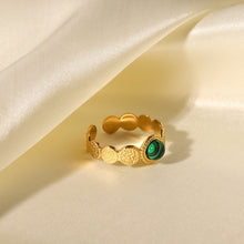 Load image into Gallery viewer, 18K Gold Plated Delicate Hammer Texture Set Natural Stone Ladies Open Ring